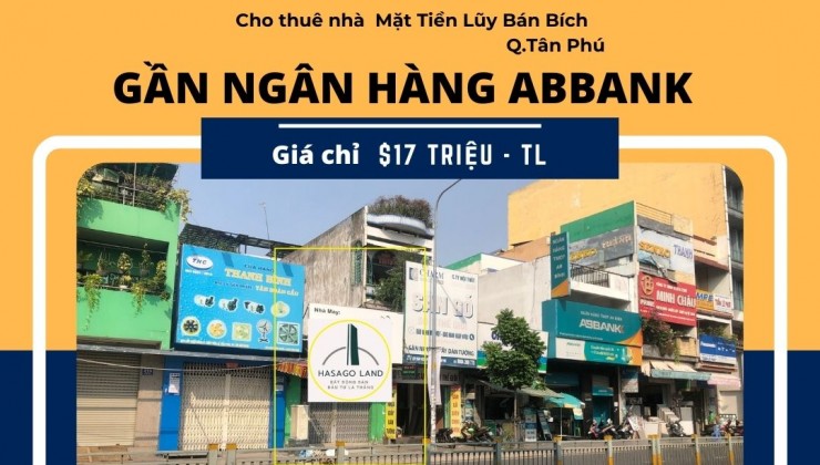 Cho thuê Nhà Mặt Tiền Lũy Bán Bích 80m2, 17 triệu, gần Ngân Hàng